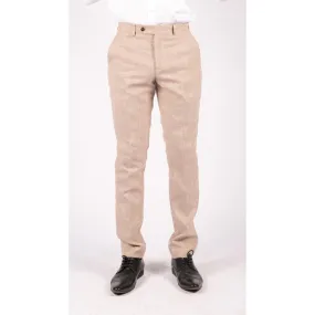 Mens Check Tweed Beige Brown Trousers Wedding Prom Vintage Retro Classic