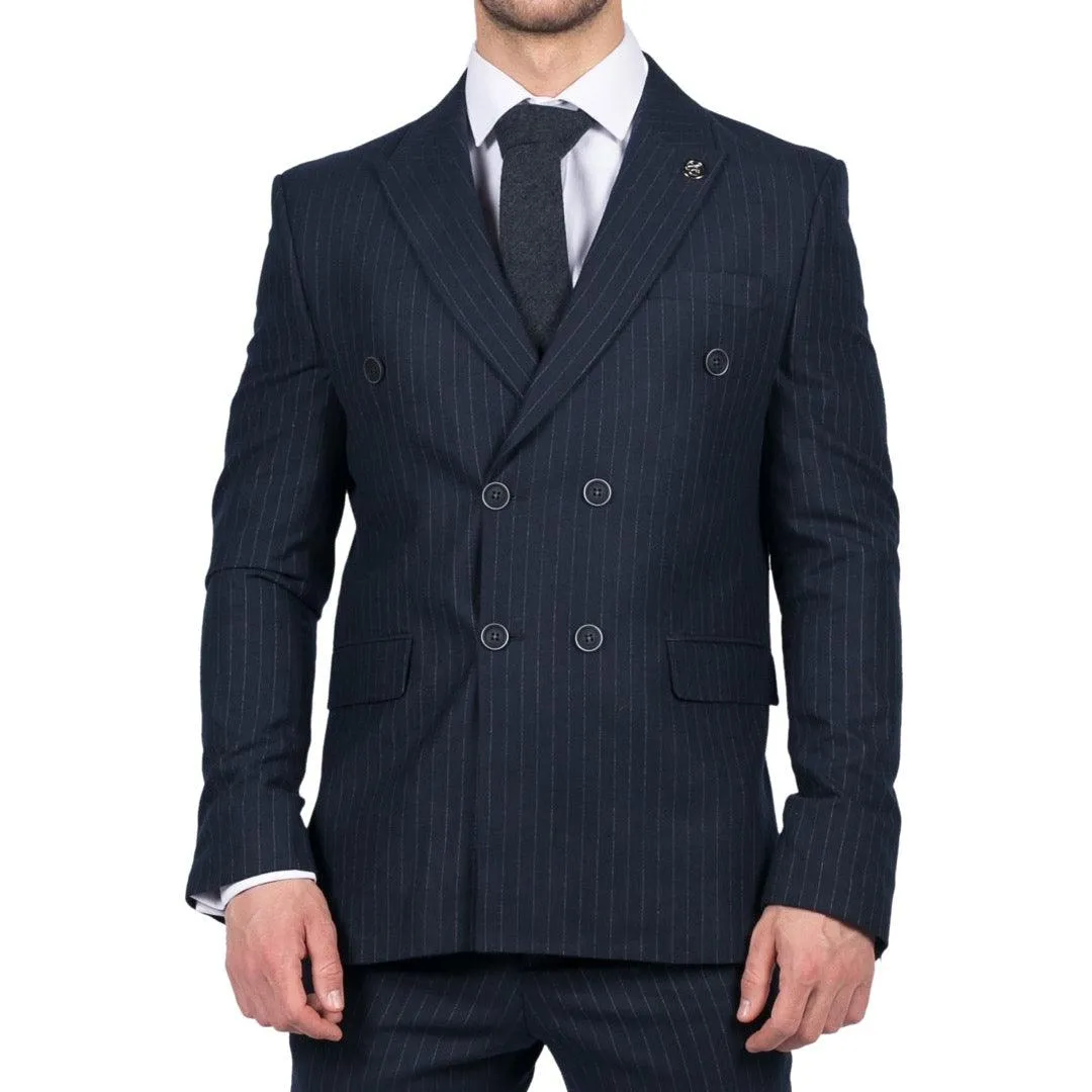 Mens Double Breasted Suit Navy Pinstripe 1920s Mafia Gangster Blinders Wedding