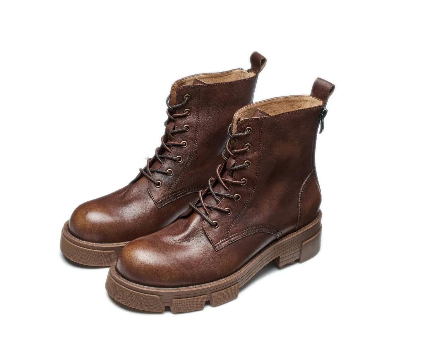 Men's Durable Leather Lace-Up Work Boots with Rugged Lug Sole