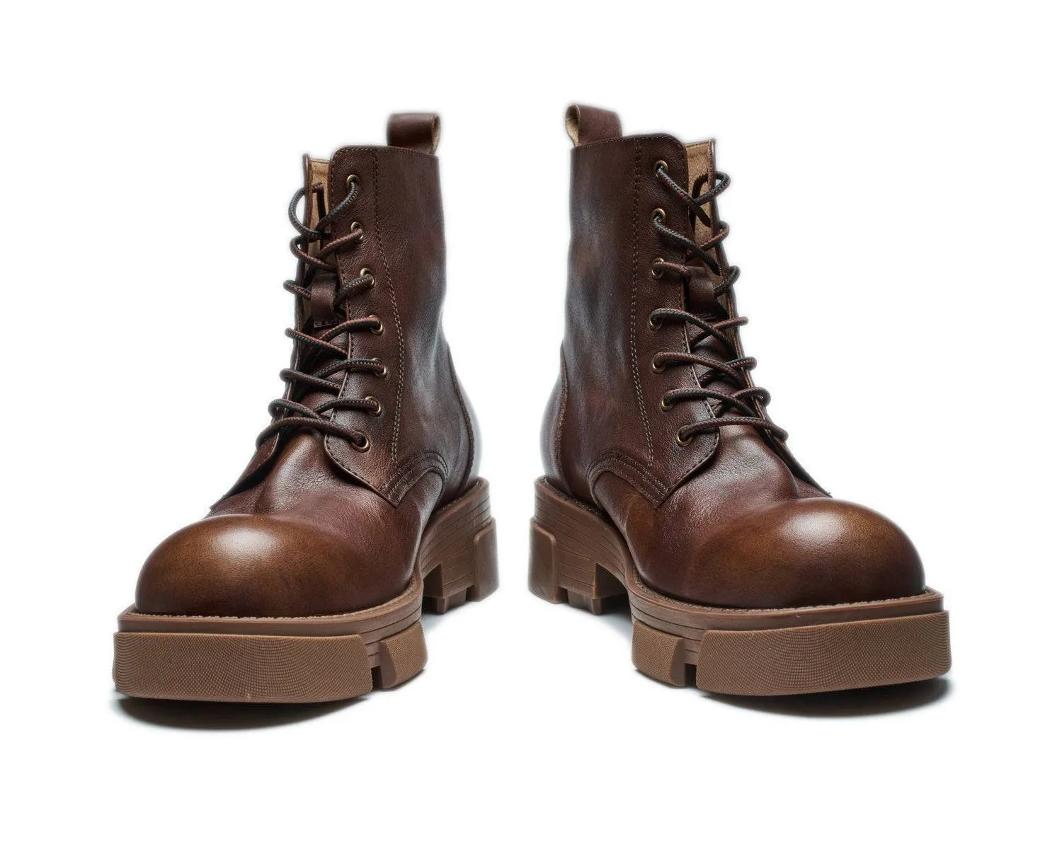 Men's Durable Leather Lace-Up Work Boots with Rugged Lug Sole