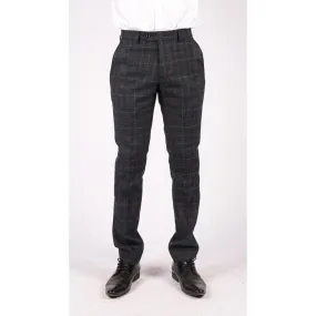 Mens Navy Blue Grey Charcoal Tweed Check Trousers Peaky Blinders Vintage