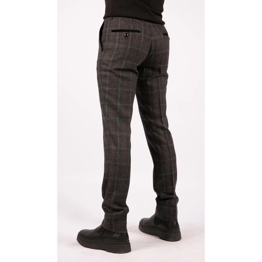 Mens Navy Blue Grey Charcoal Tweed Check Trousers Peaky Blinders Vintage