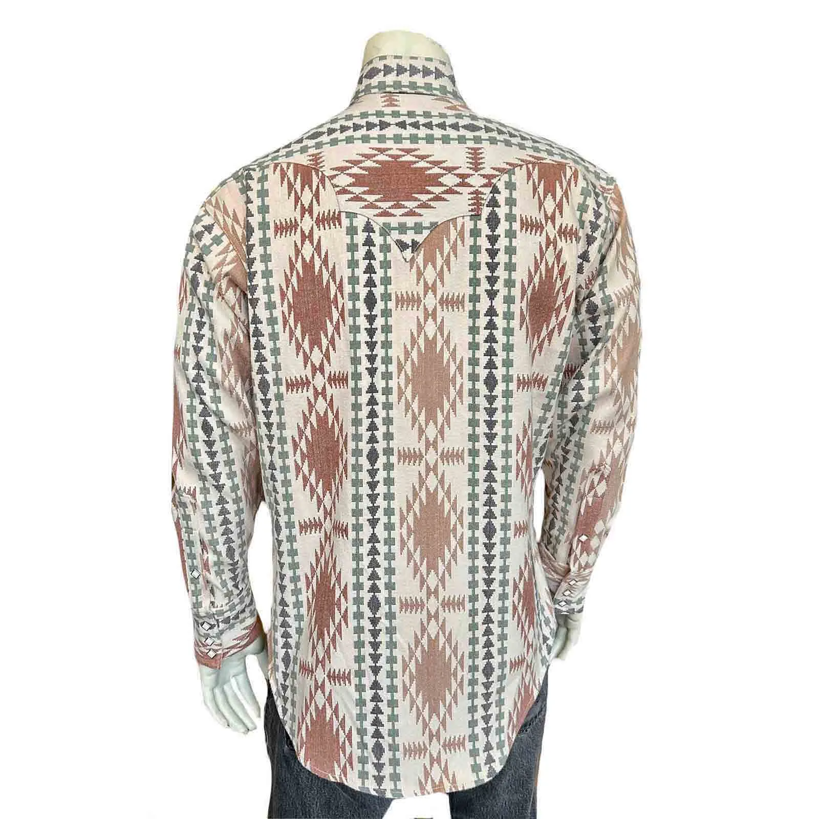 Men's Premium Flannel Jacquard Western Shirt in Brown & Ivory