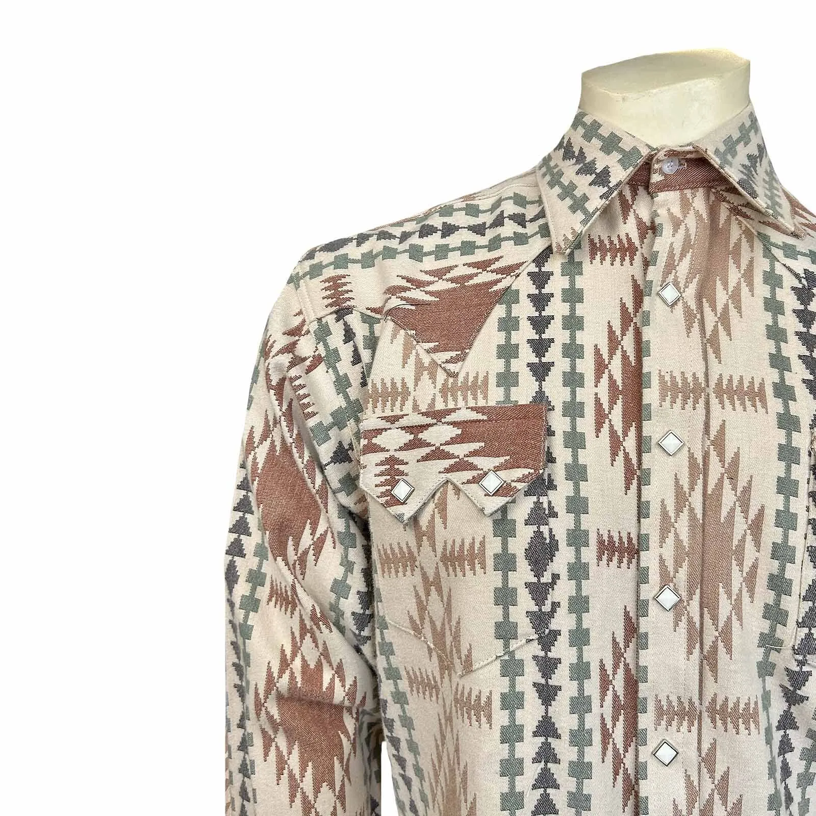 Men's Premium Flannel Jacquard Western Shirt in Brown & Ivory