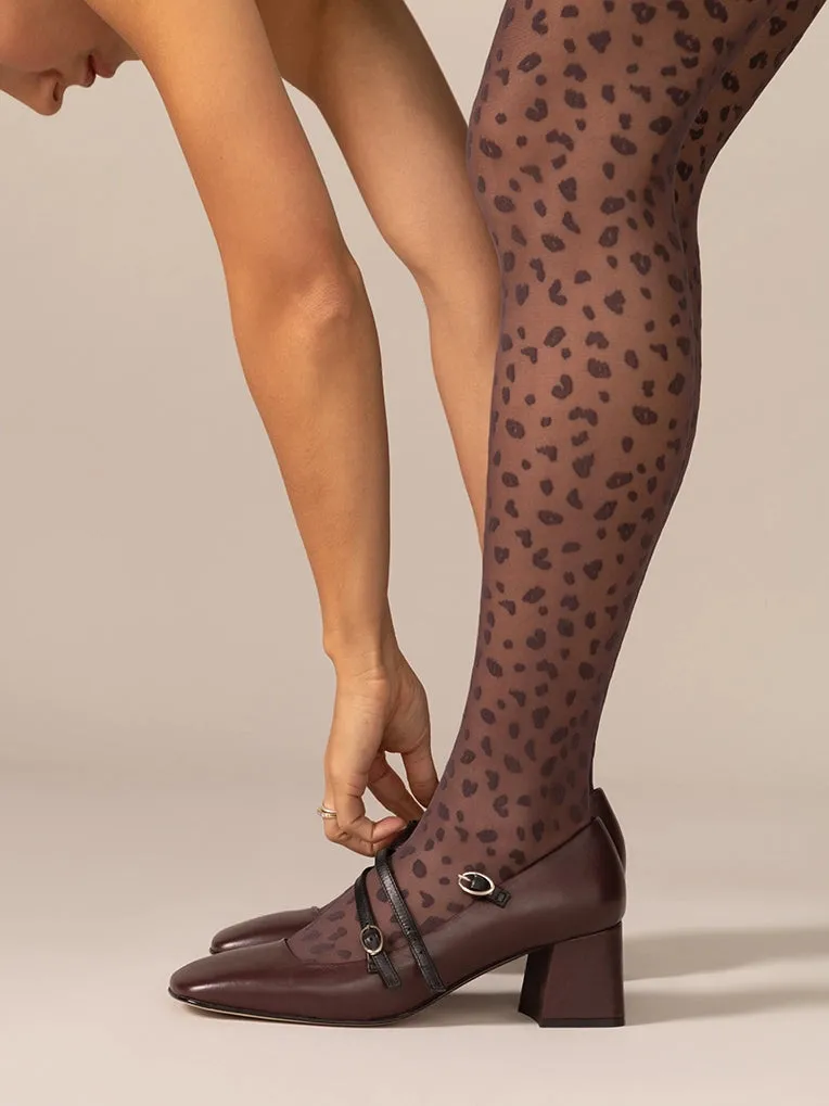 Mini Leopard Smoothing Waistband Tights in Plum