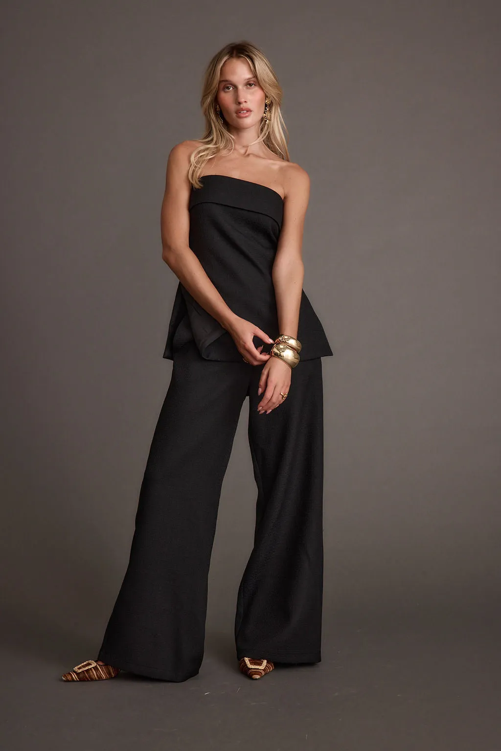 Montague Black Tailored Strapless Longline Top