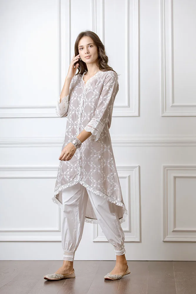 Mulmul Bella Grey Kurta With Harem Pyajama