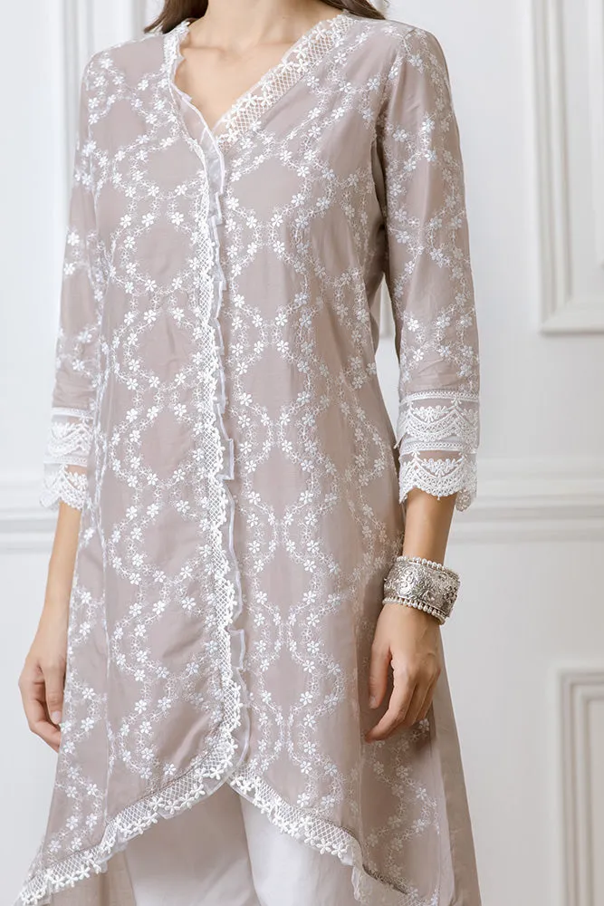 Mulmul Bella Grey Kurta With Harem Pyajama