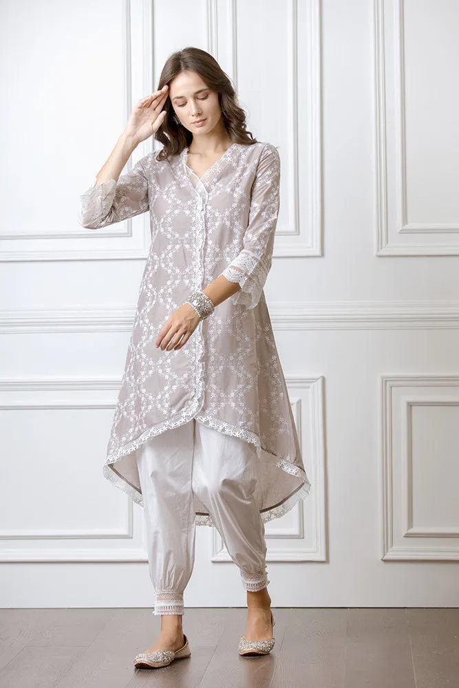 Mulmul Bella Grey Kurta With Harem Pyajama