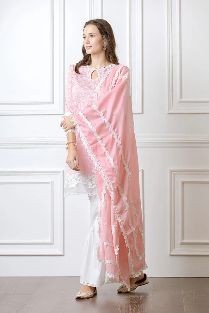 Mulmul Clover Pink Kurta With Hazel Bellbottoms