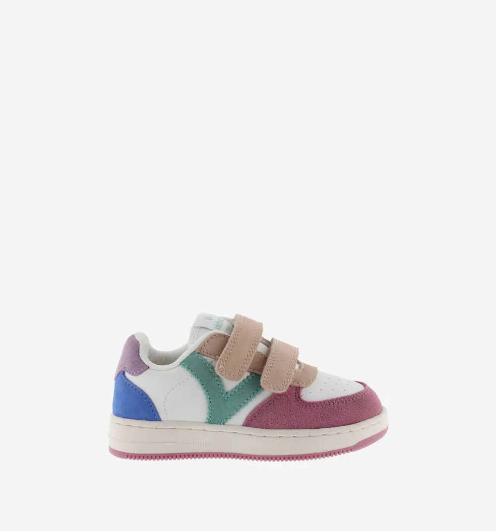 Multicolor pink leather sneakers with V logo