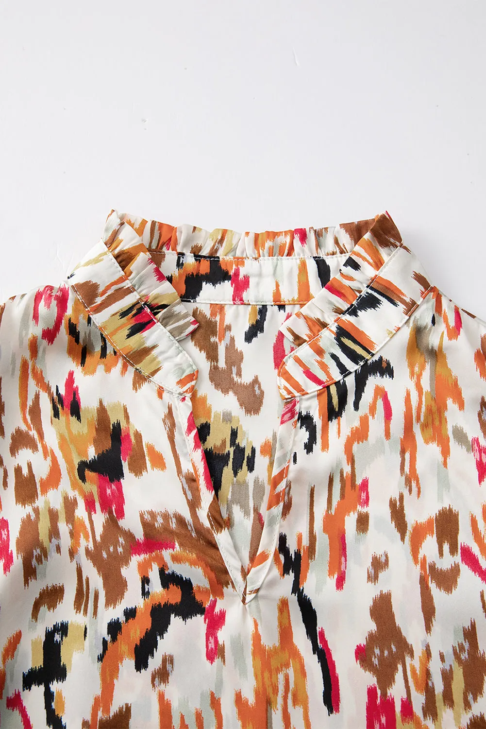 Multicolour Abstract Print 3/4 Puff Sleeve Ruffle Blouse