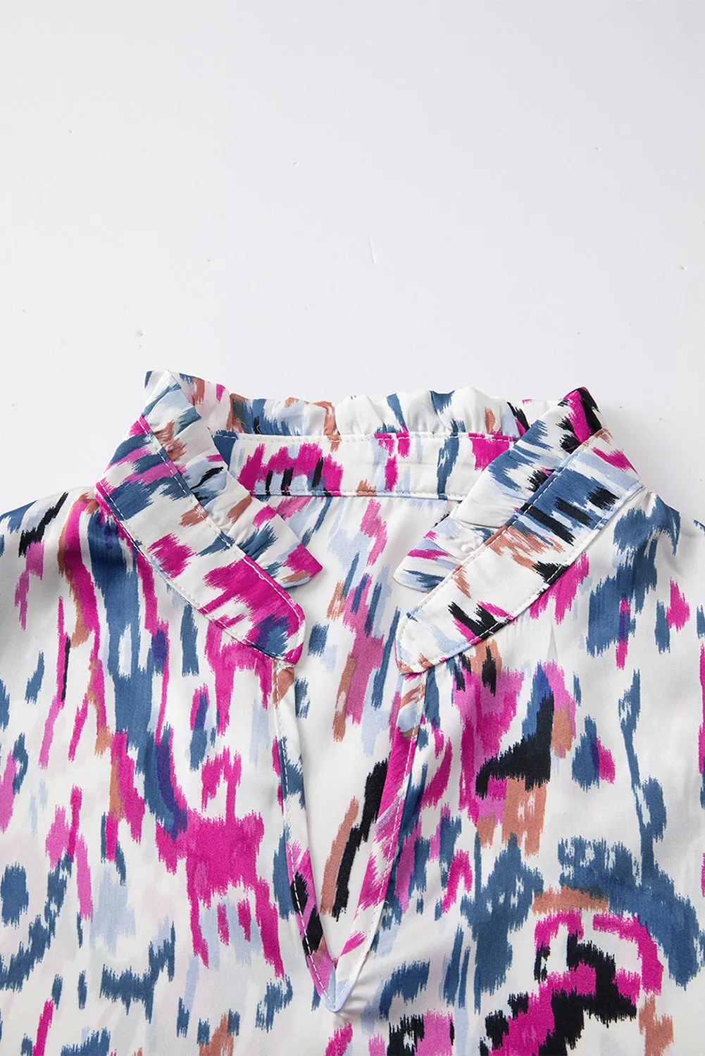 Multicolour Abstract Print 3/4 Puff Sleeve Ruffle Blouse