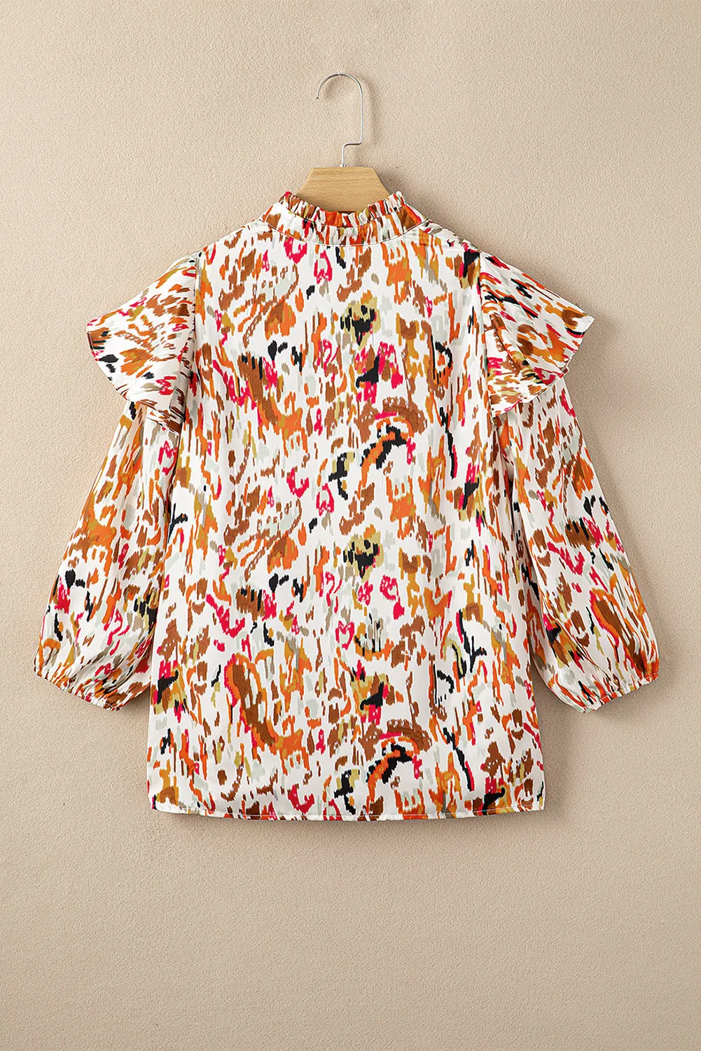 Multicolour Abstract Print 3/4 Puff Sleeve Ruffle Blouse