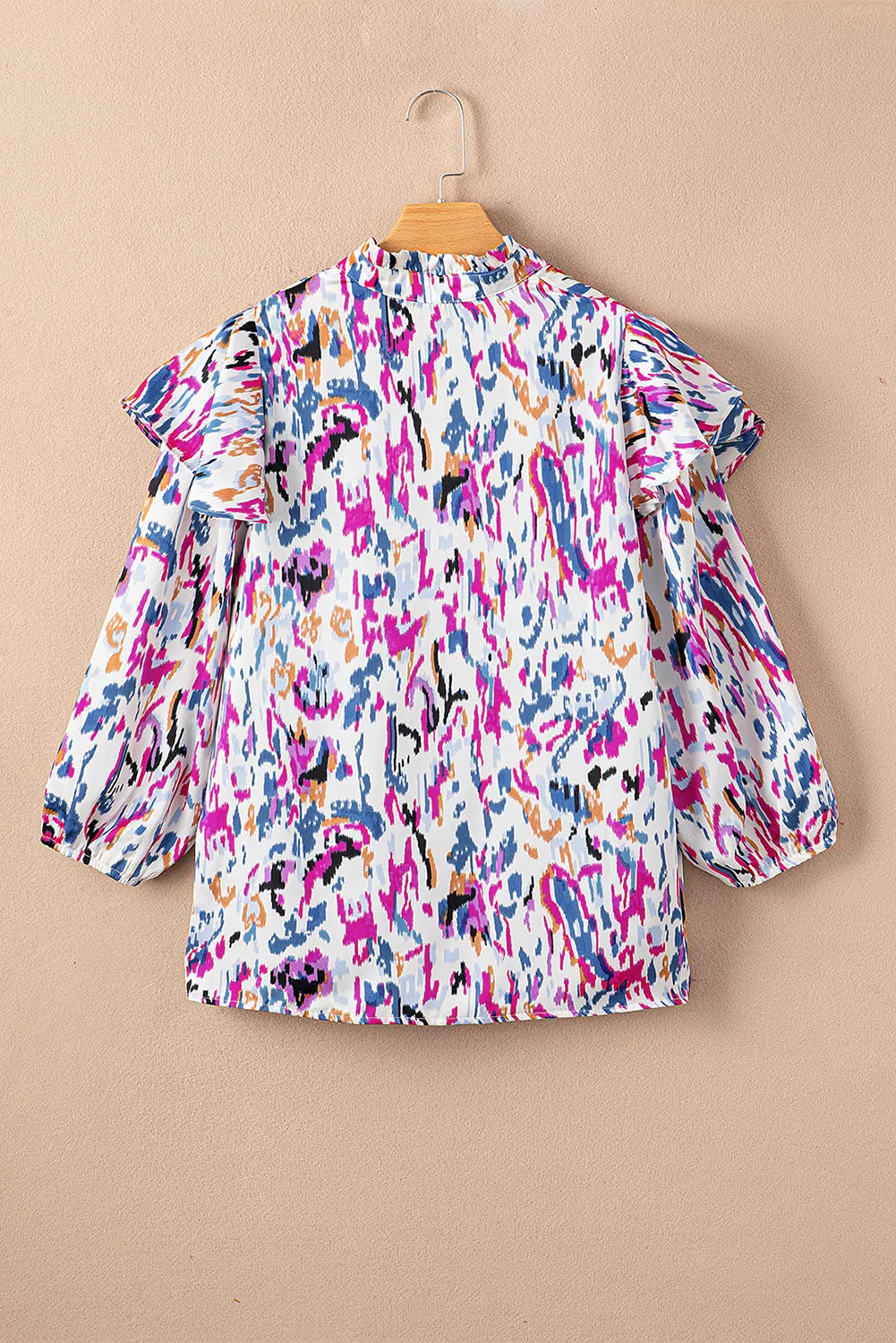 Multicolour Abstract Print 3/4 Puff Sleeve Ruffle Blouse