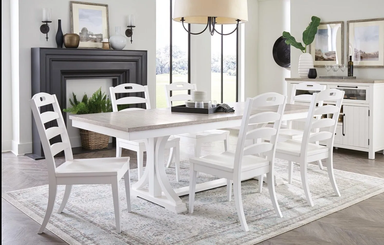 Napa White 7-Pc Trestle Dining Set (76-94")