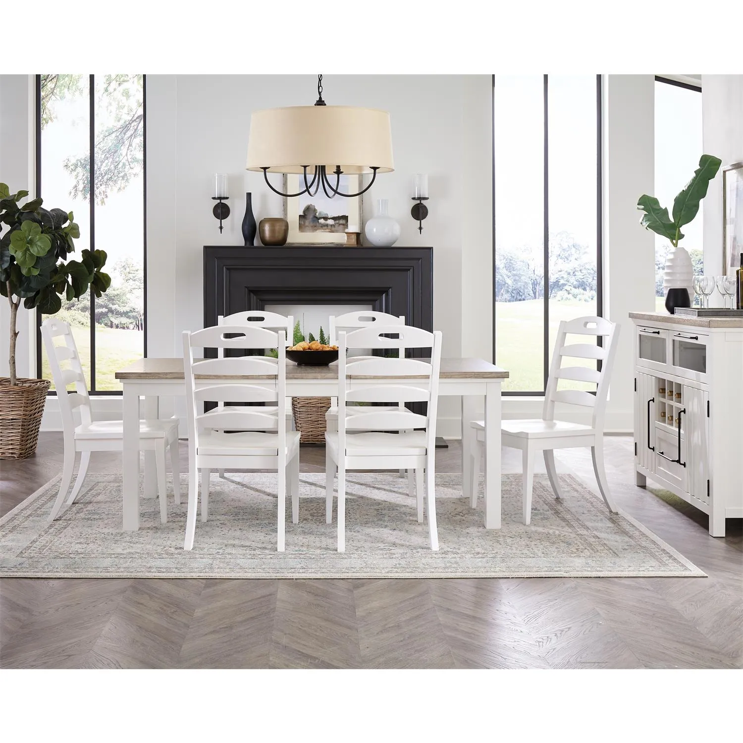 Napa White 7-Pc Trestle Dining Set (76-94")