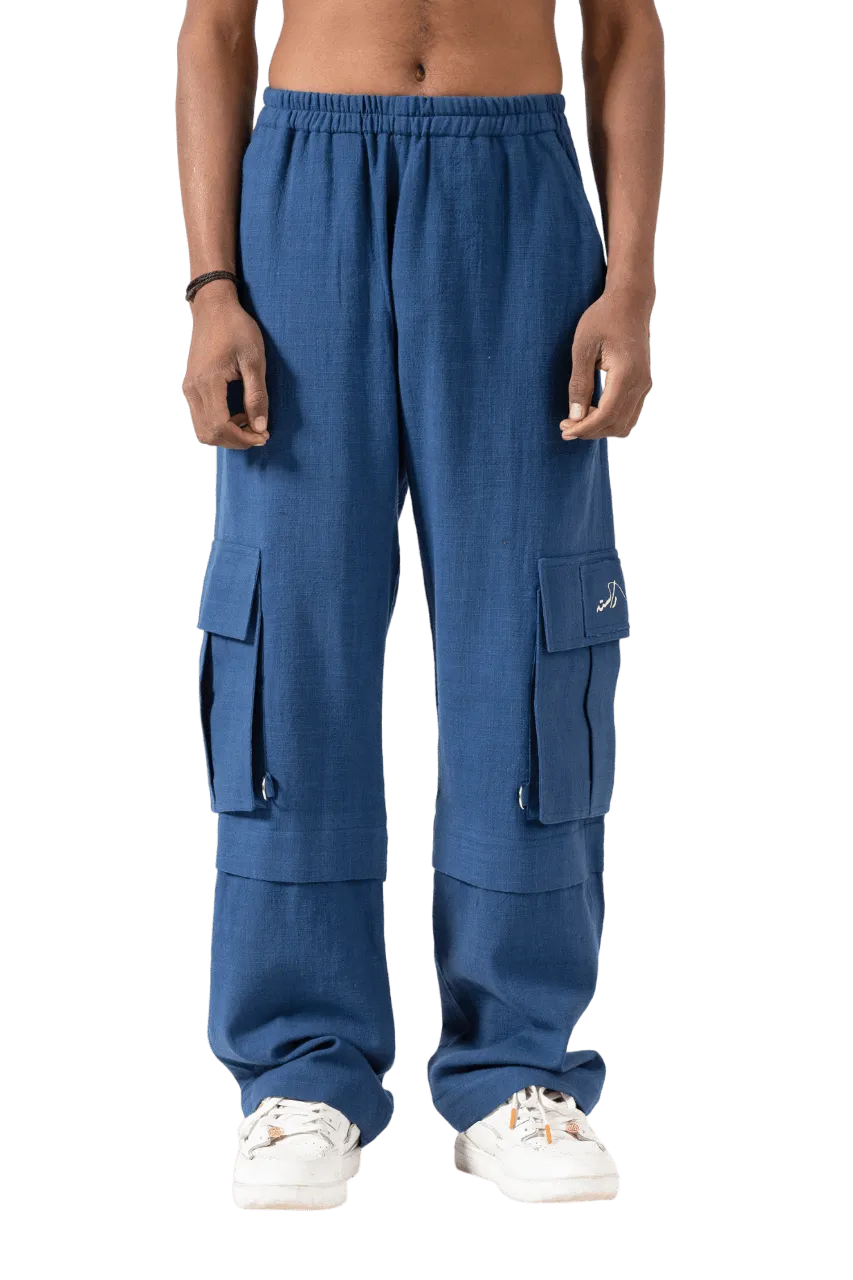 NAVY BLUE HANDWOVEN KHADDAR CARGO PANTS