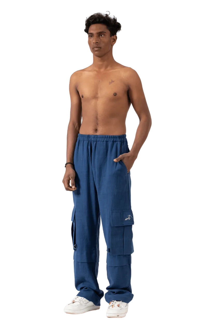 NAVY BLUE HANDWOVEN KHADDAR CARGO PANTS