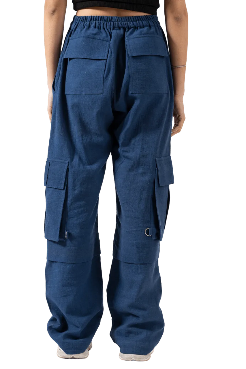 NAVY BLUE HANDWOVEN KHADDAR CARGO PANTS