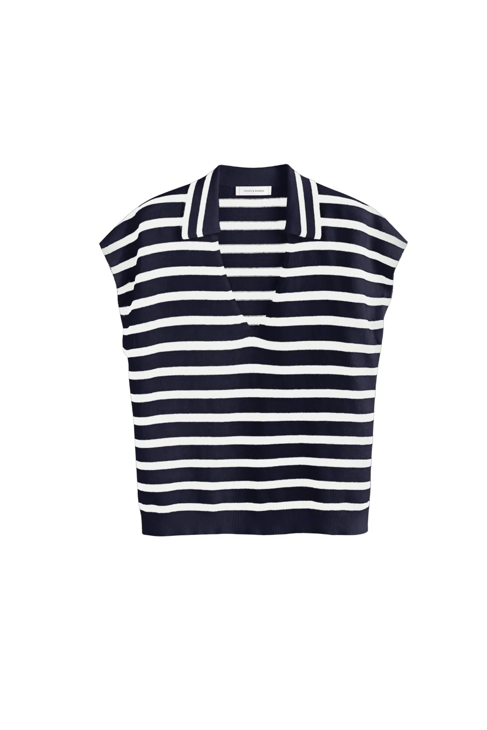 Navy Cotton-Linen Breton Polo T-shirt