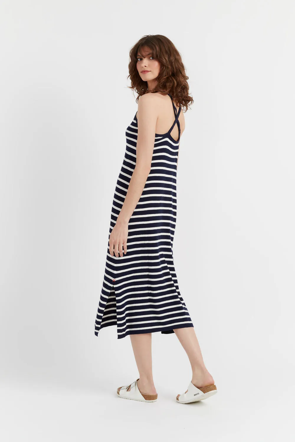 Navy Cotton-Linen Summer Breton Dress