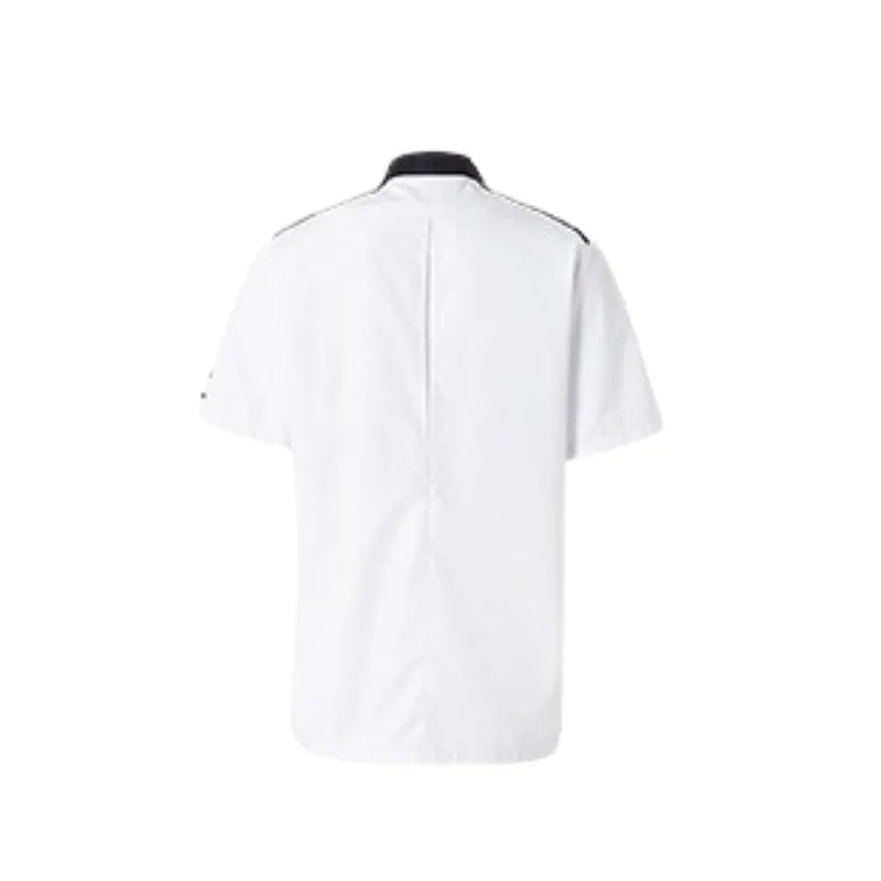 Neospirit White Breathable Chef Coat Short Sleeves with Black Piping for Women - MOLINEL