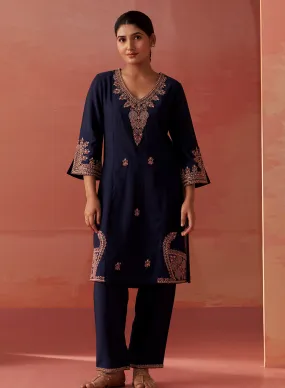 Nikhat Navy Blue Embroidered Rayon Co-ord Set for Women