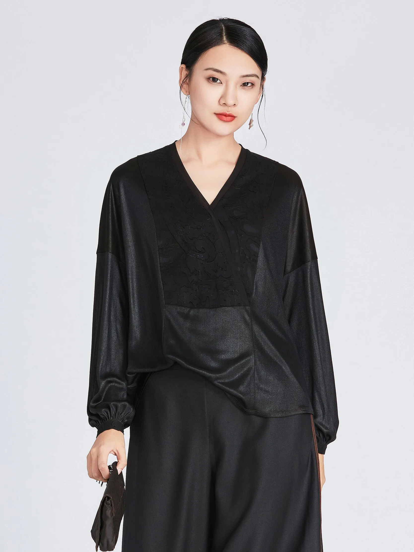 Noemie Wrap Gambiered Guangdong Silk Blouse