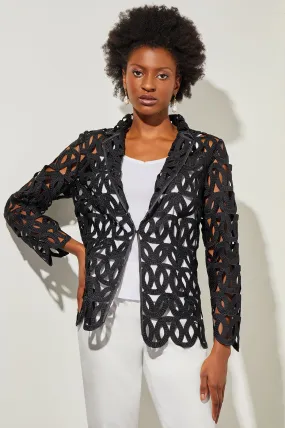 Notch Lapel Jacket - Cage Cutout Novelty Woven