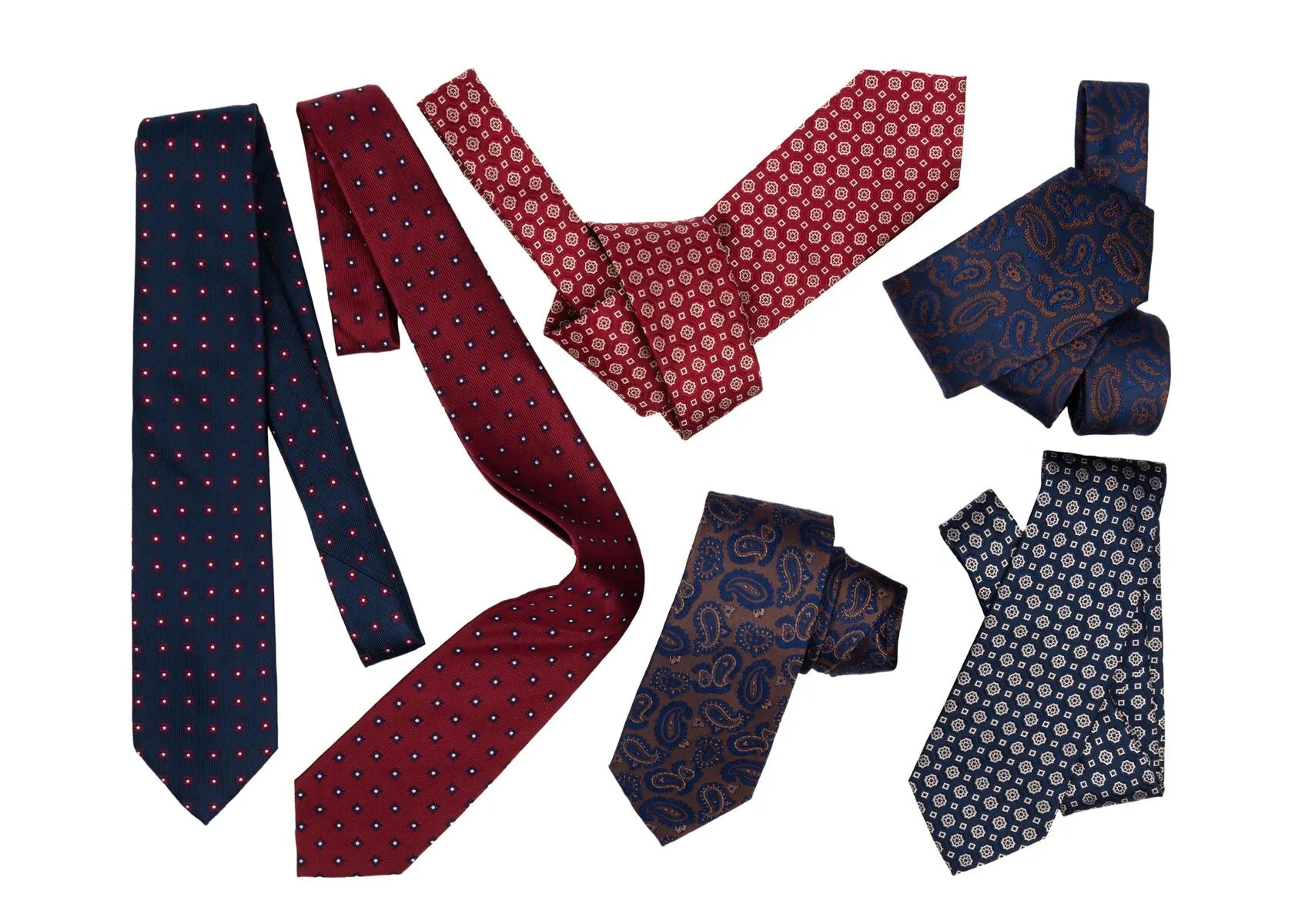 Oakland Foulard Silk Tie, Navy / Red / Silver