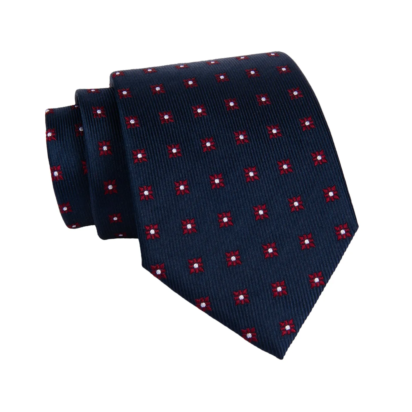 Oakland Foulard Silk Tie, Navy / Red / Silver