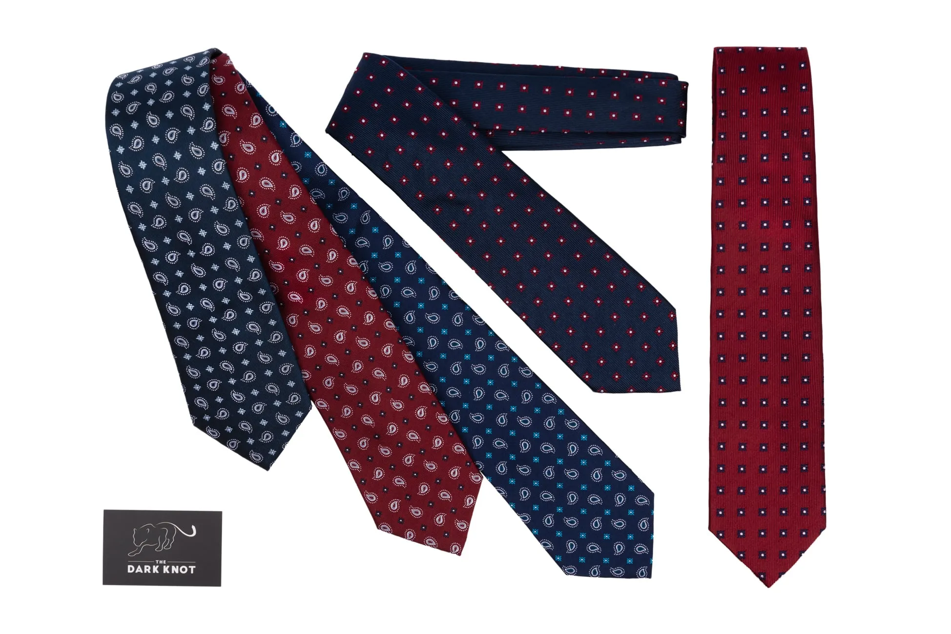 Oakland Foulard Silk Tie, Navy / Red / Silver