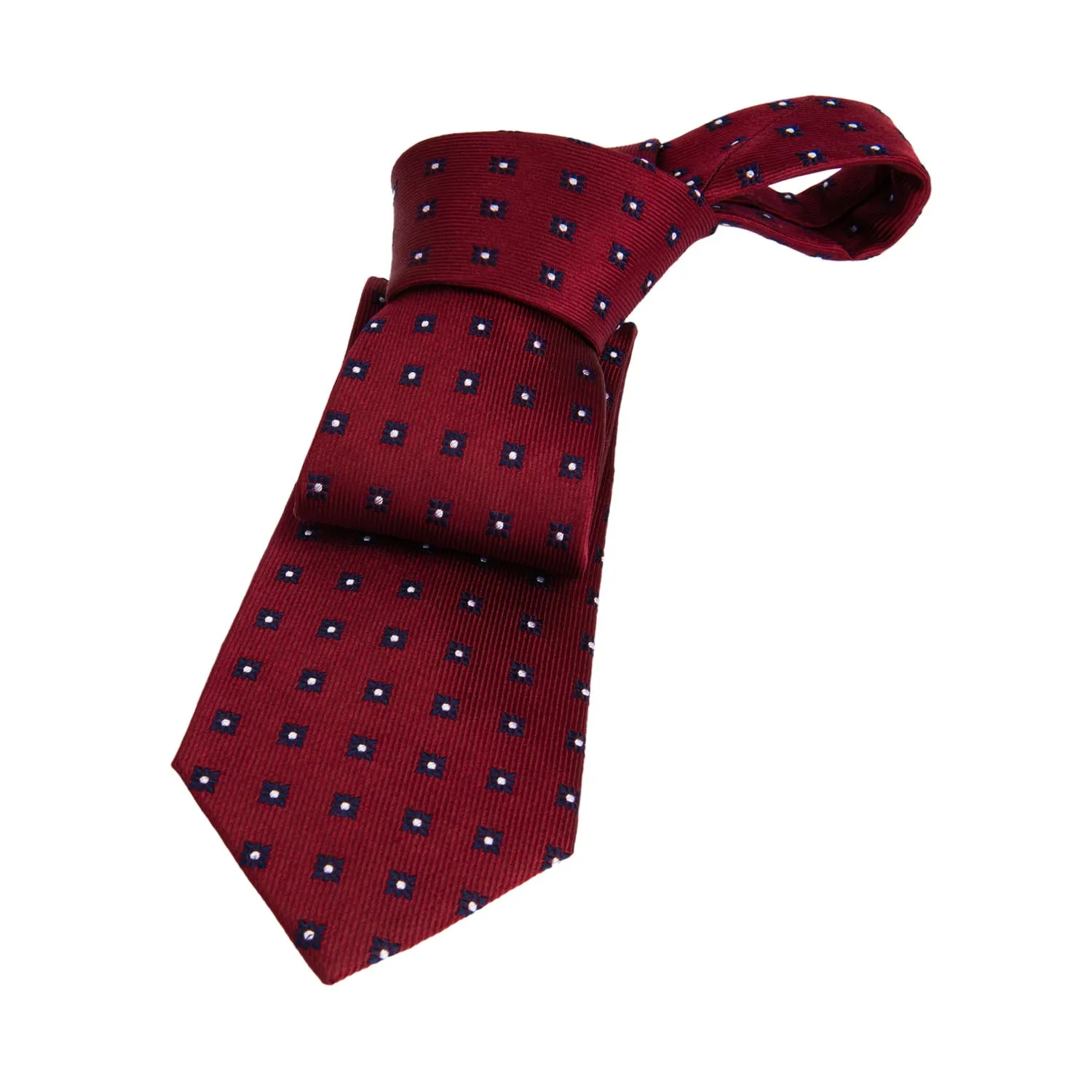 Oakland Foulard Silk Tie, Red / Navy / Silver