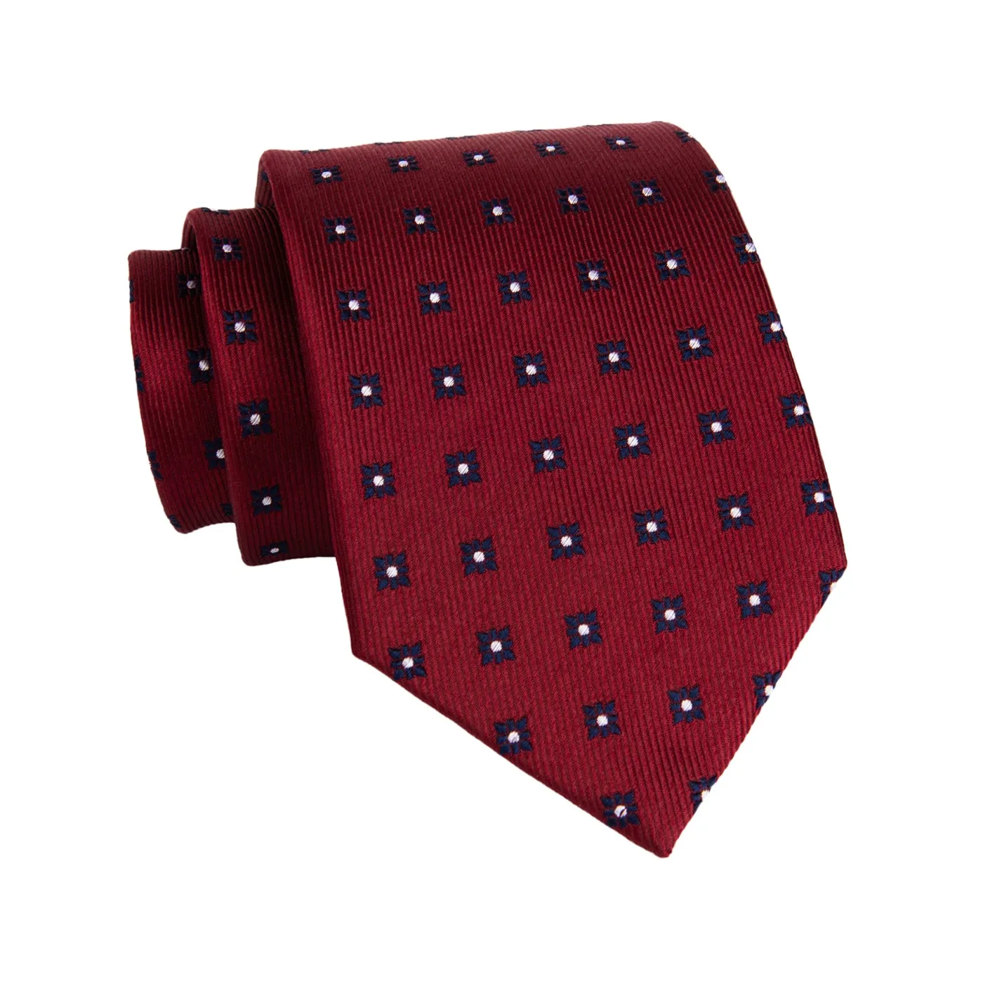 Oakland Foulard Silk Tie, Red / Navy / Silver