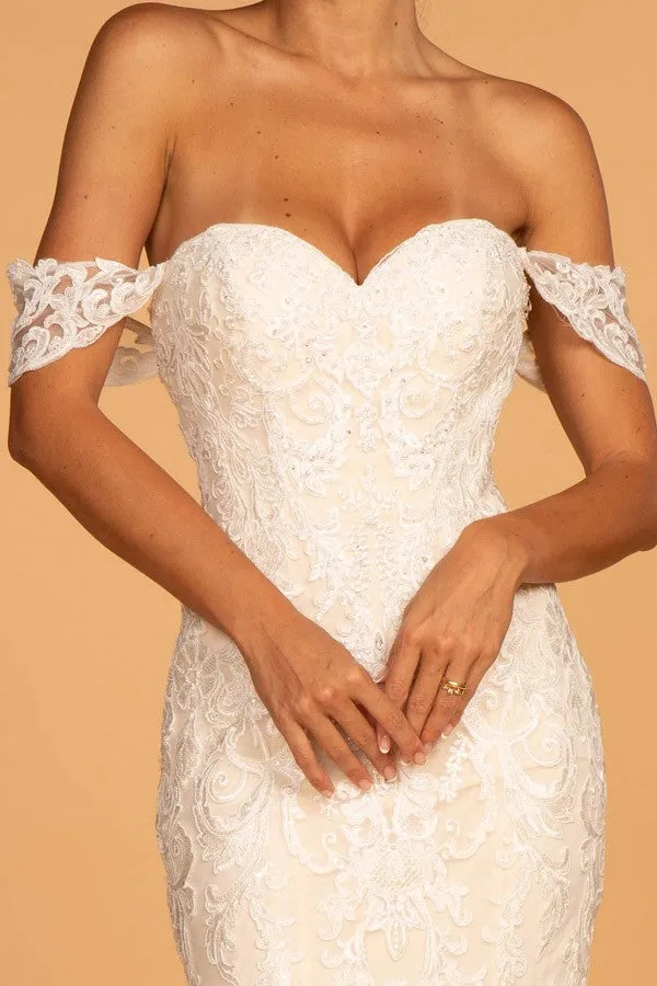 Off Shoulder Lace Trumpet Wedding Gown -32-591