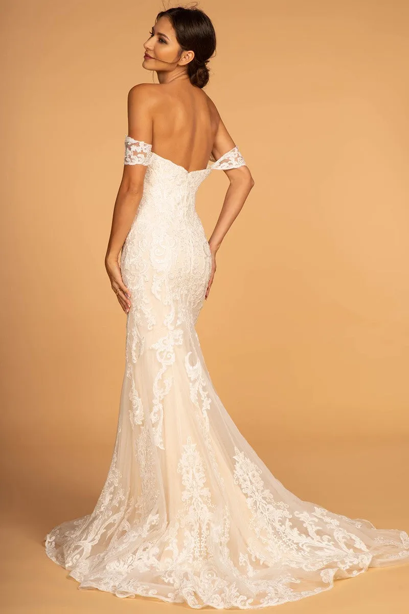 Off Shoulder Lace Trumpet Wedding Gown -32-591