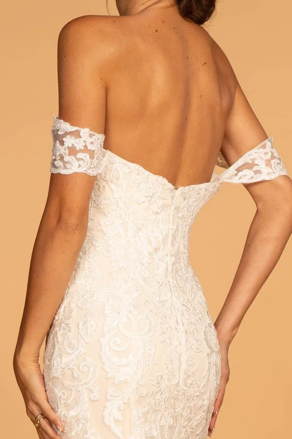 Off Shoulder Lace Trumpet Wedding Gown -32-591