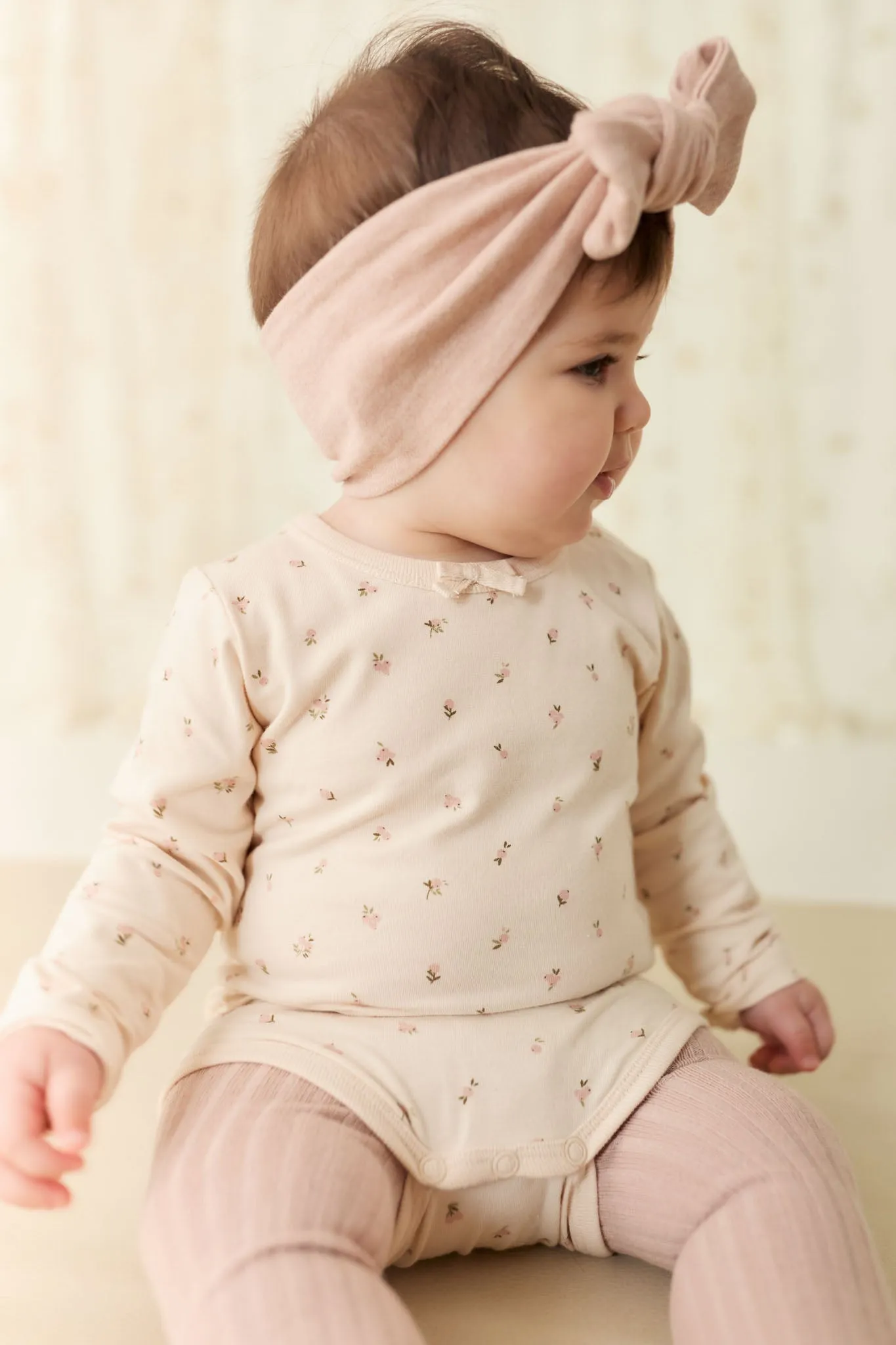 Organic Cotton Long Sleeve Bodysuit - Ditsy Berry Rose