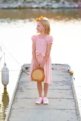 Picnic Dress in Orange Seersucker