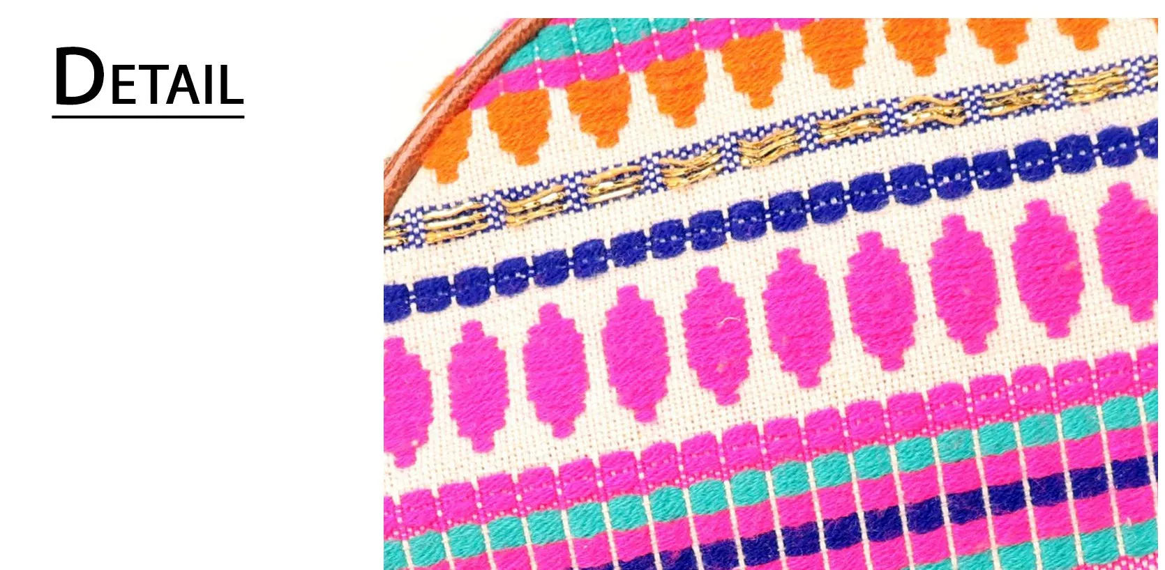 Pink Orange Jacquard Round Sling Bag With Pompom Tassel