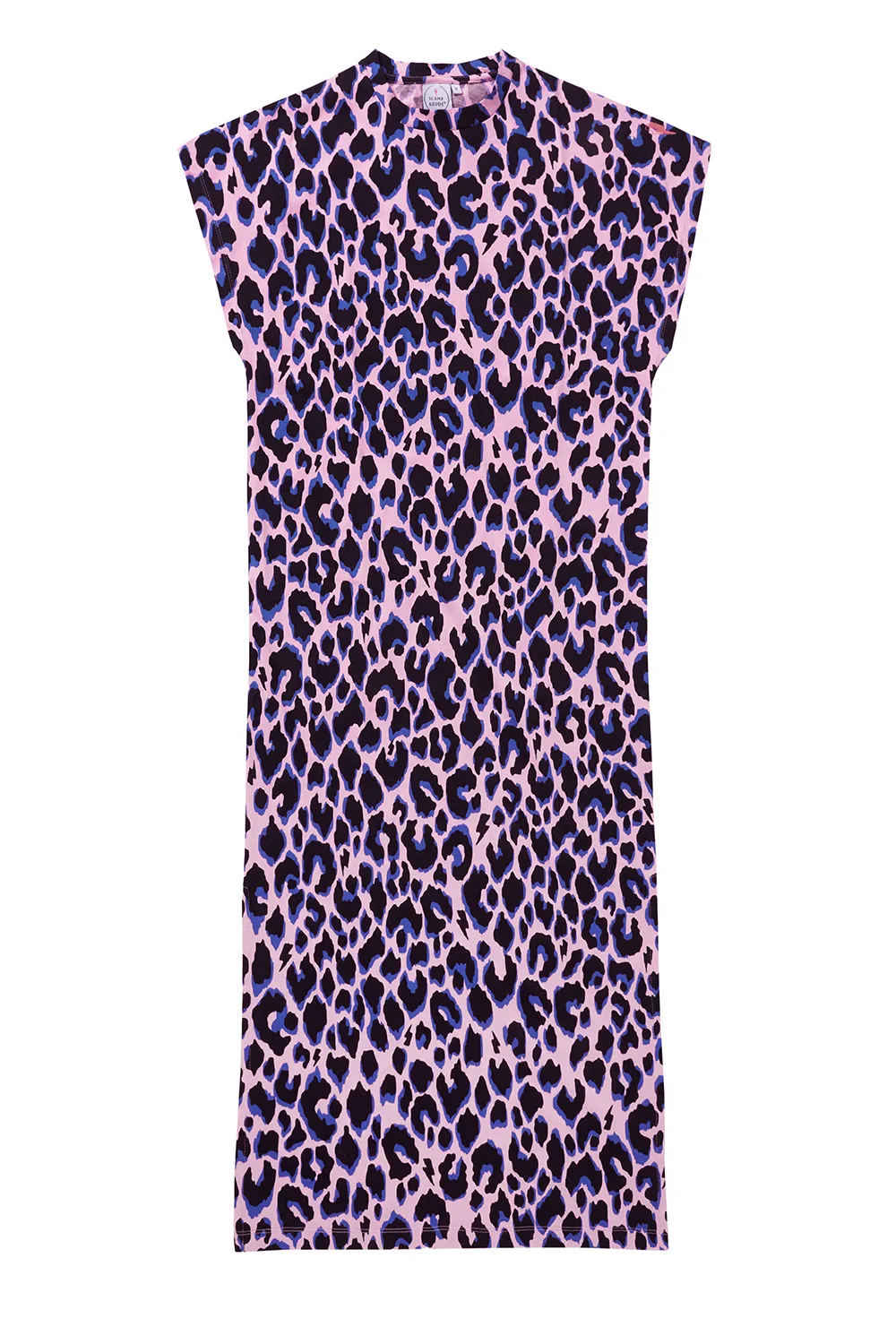 Pink with Blue and Black Shadow Leopard Midi T-Shirt Dress