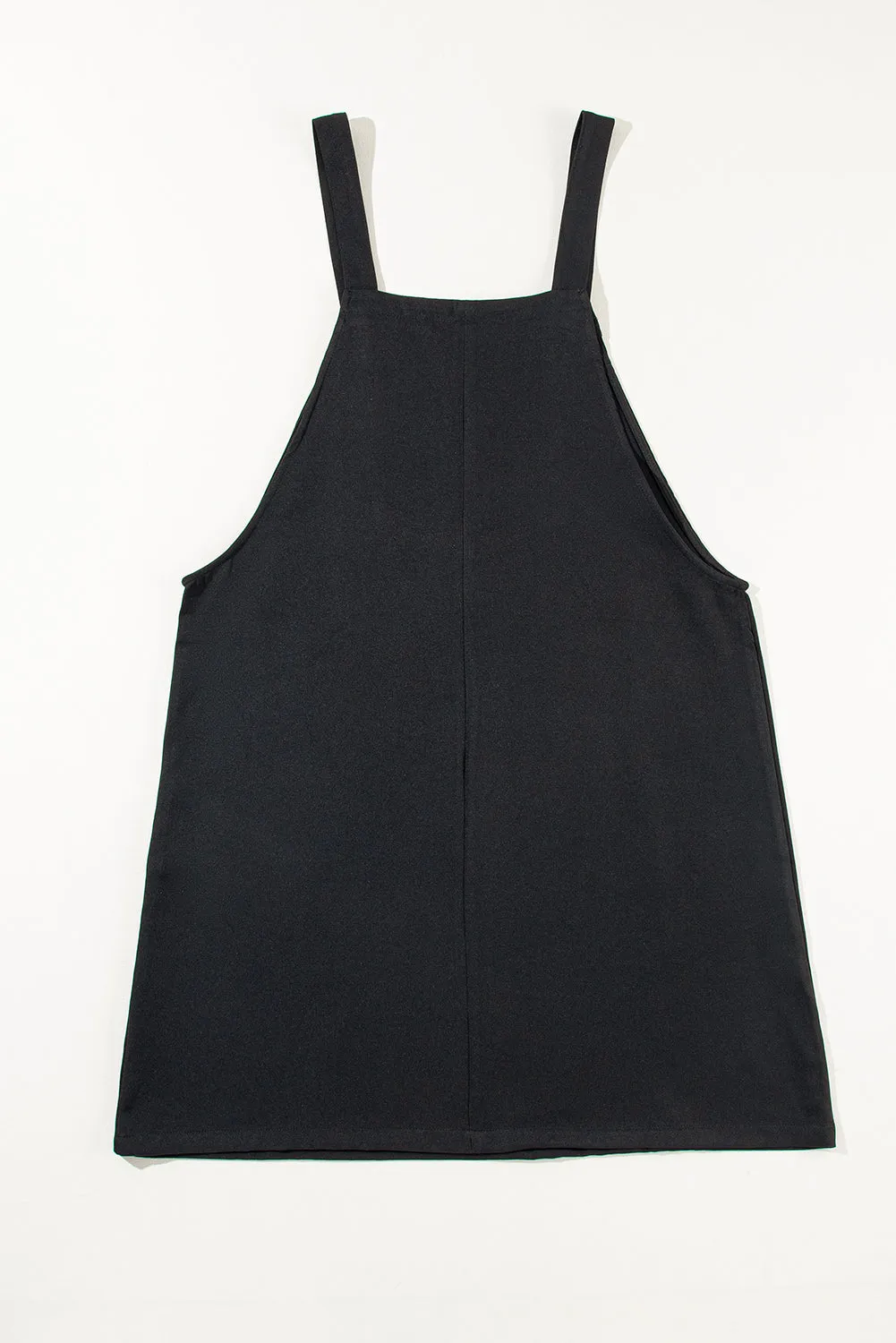 Plus Size Black Solid Buttoned Straps Overall Dress