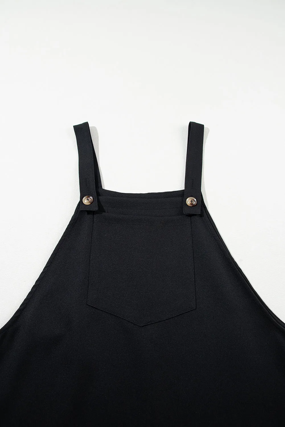 Plus Size Black Solid Buttoned Straps Overall Dress