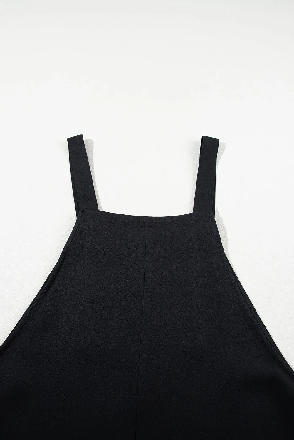 Plus Size Black Solid Buttoned Straps Overall Dress