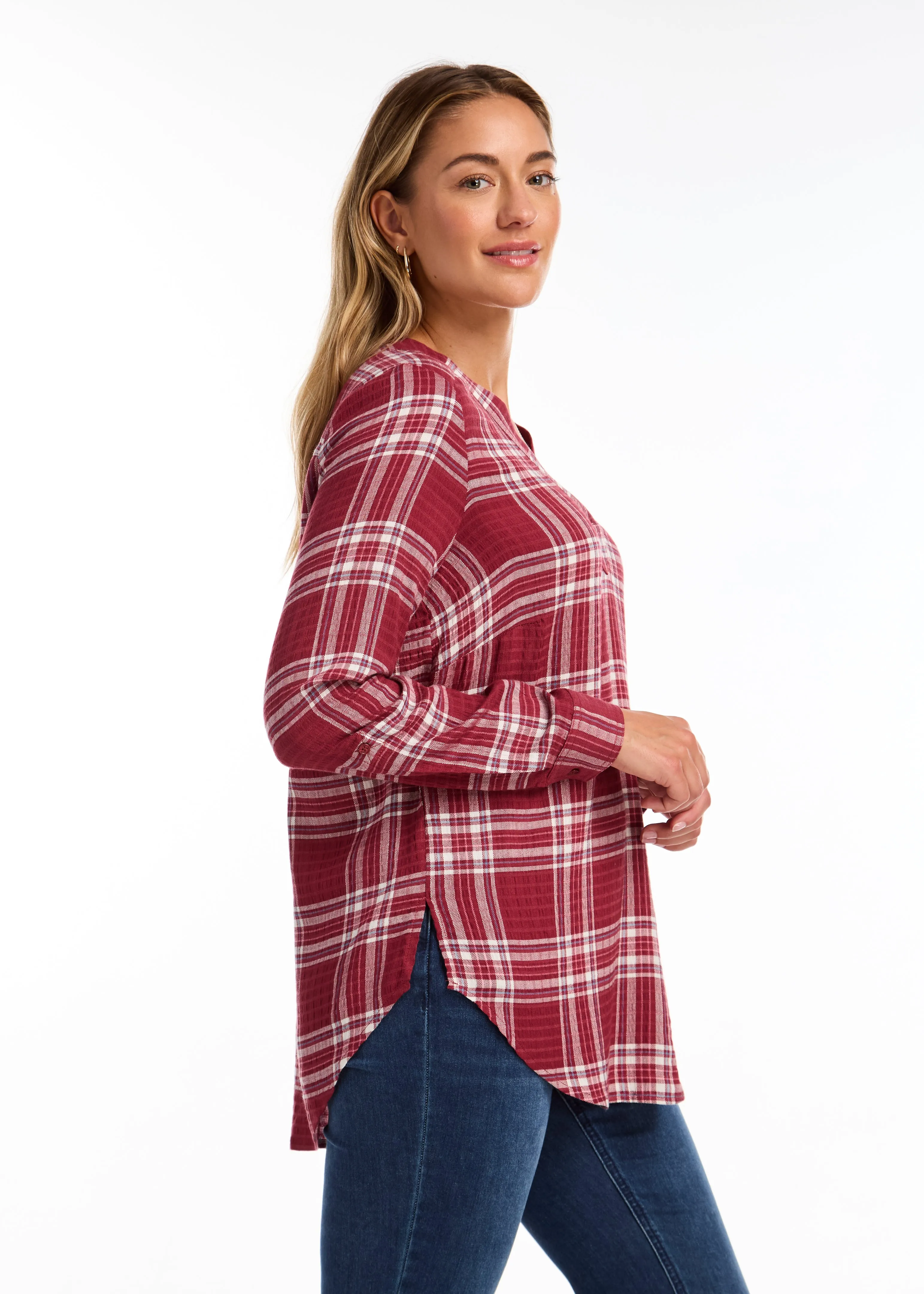 Popover Check Textured Tunic