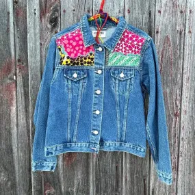 Quilt and Denim Jacket with floral appliques