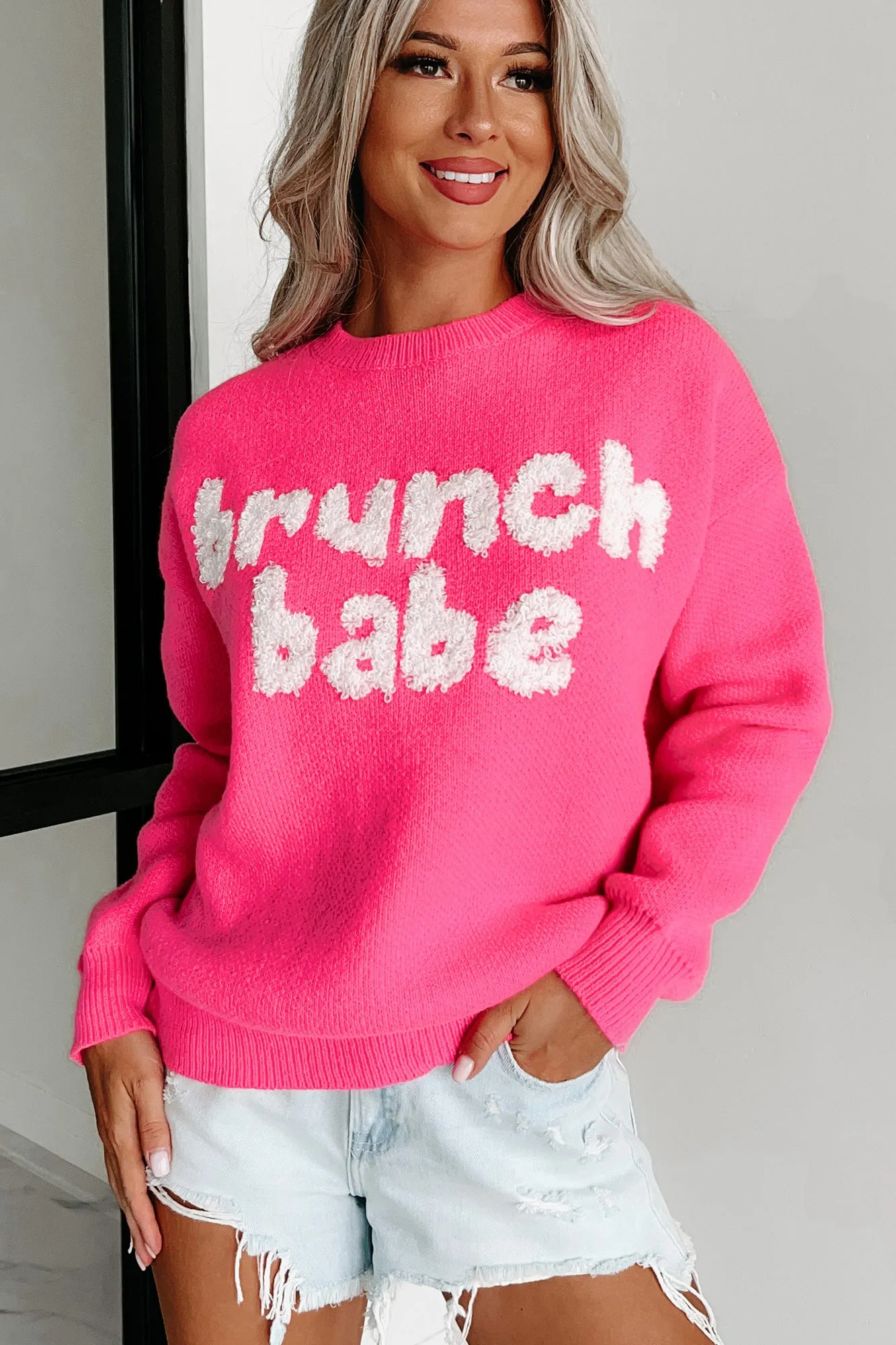 "Brunch Babe" Sweater (Fuchsia)