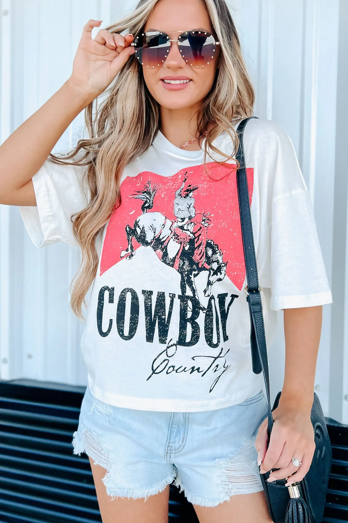 "Cowboy Country" Cropped Graphic Tee (Ivory)