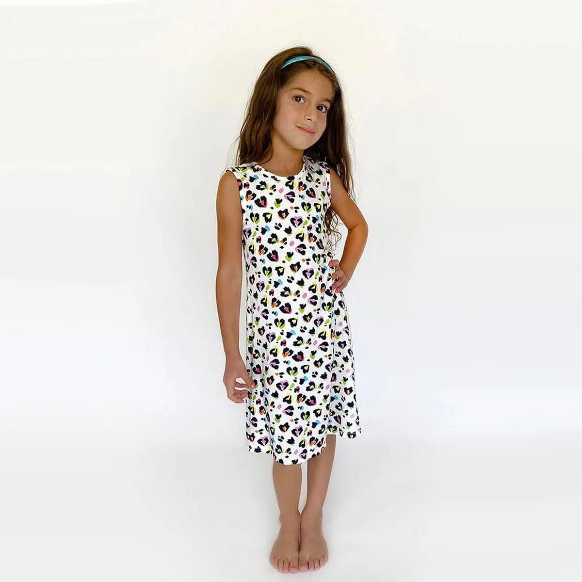 Rainbow Leopard Bamboo Girls' Sleeveless Dress